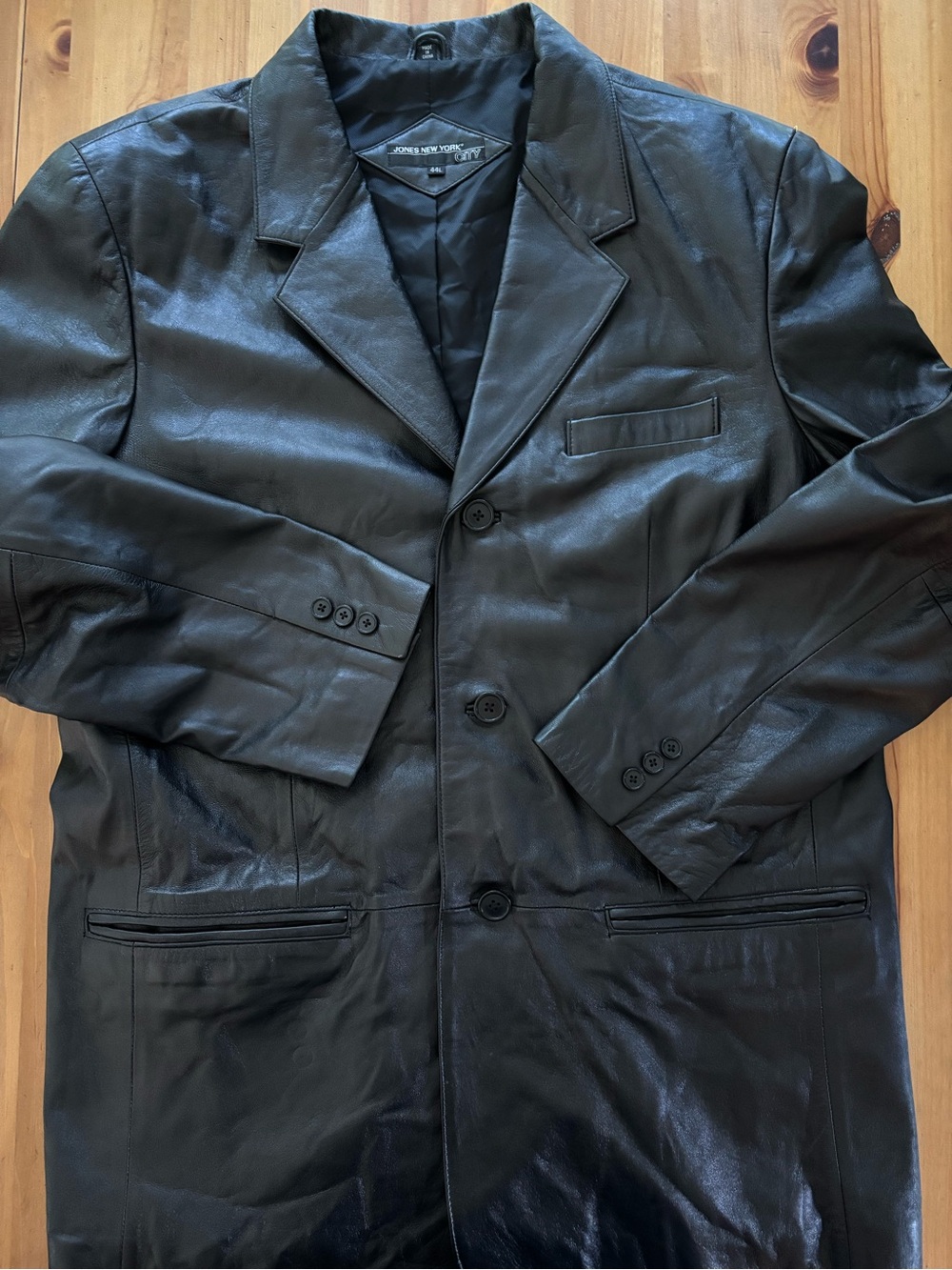 Jones New York Men’s Black Leather Blazer Coat 44L